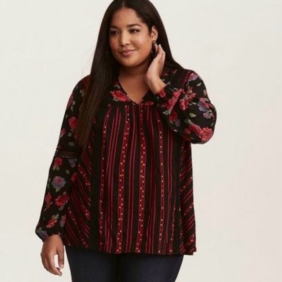 Torrid Floral Busy Boho Long Sleeve Blouse Size 1 - Picture 1 of 8